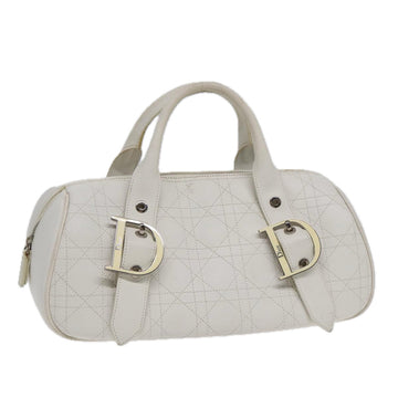 CHRISTIAN DIOR Lady Dior Canage Hand Bag Leather White Silver Auth 87040