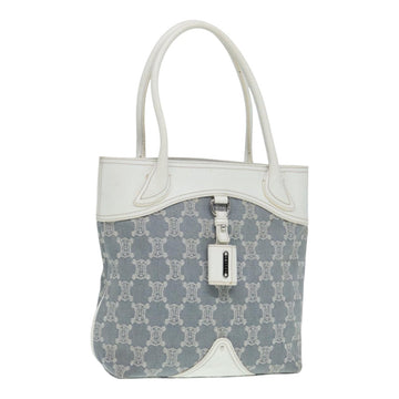 CELINE Paris Macadam Canvas Tote Bag Leather Blue White Silver Auth 87066