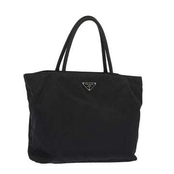 PRADA Tote Bag Nylon Black Silver Auth 87072