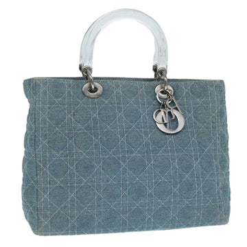 CHRISTIAN DIOR Lady Dior Canage Hand Bag Denim Blue Silver Auth 87084