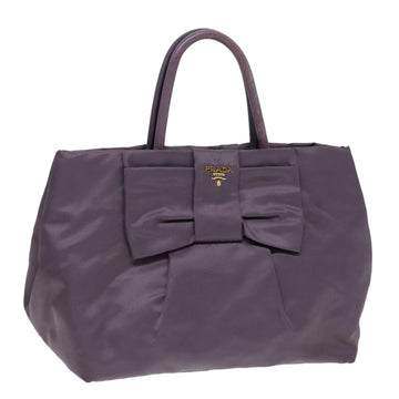 PRADA Ribbon Hand Bag Nylon Purple Gold Auth 87183