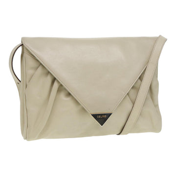 CELINE Shoulder Bag Leather Cream Gold Auth 87192