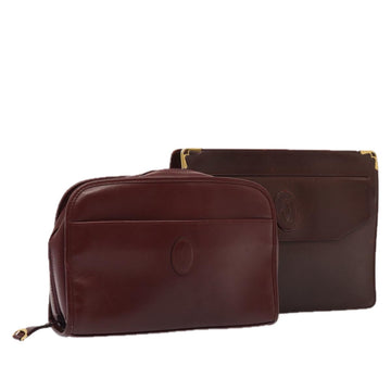 CARTIER Clutch Bag Leather 2Set Bordeaux Auth 87324