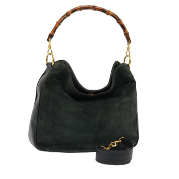 GUCCI Bamboo Hand Bag Suede 2way Green Auth 87329