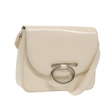 PRADA Shoulder Bag Patent leather White Silver Auth 87362