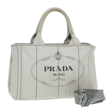 PRADA Canapa PM Hand Bag Canvas 2way Gray Silver Auth 87440