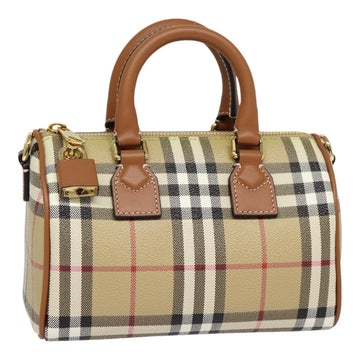 BURBERRY Nova Check Hand Bag PVC Leather 2way Beige Auth 87630S