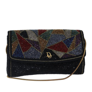 CHRISTIAN DIOR Shoulder Bag beads Black Multicolor Auth 87649S