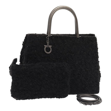 SALVATORE FERRAGAMO Gancini Hand Bag Mouton 2way Black Auth 87661