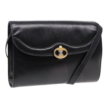 CELINE Shoulder Bag Leather Black Gold Auth 87745