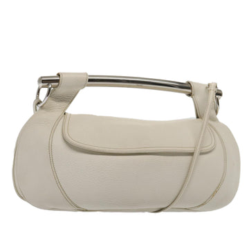 PRADA Shoulder Bag Leather White Silver Auth 87751