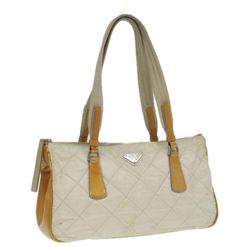 PRADA Shoulder Bag Nylon Beige Silver Auth 87764