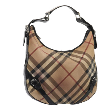 BURBERRY Nova Check Shoulder Bag Beige Black Silver Auth 87777