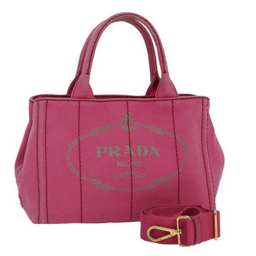 PRADA Canapa PM Hand Bag Canvas 2way Pink Gold Auth 87879