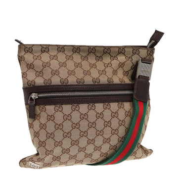 GUCCI GG Canvas Web Sherry Line Shoulder Bag Beige Red Green 145809 Auth 87905