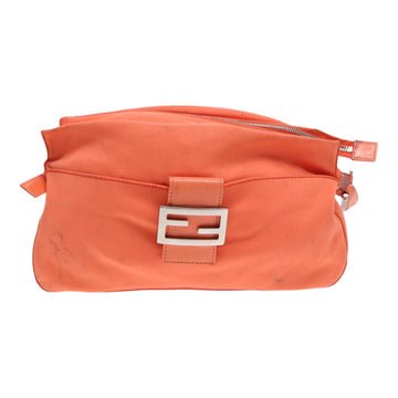 FENDI Mamma Baguette Shoulder Bag Nylon Orange Silver Auth 88076