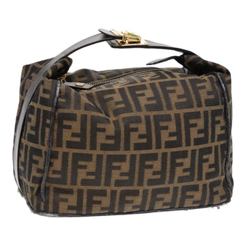 FENDI Zucca Canvas Hand Bag Brown Black gold Auth 88079