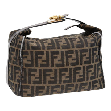 FENDI Zucca Canvas Hand Bag Brown Black gold Auth 88081