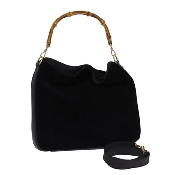 GUCCI Bamboo Hand Bag Suede 2way Black Gold 001 1014 1577 0 Auth 88406