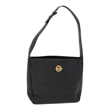 CELINE Shoulder Bag Leather Black Gold Auth 88491