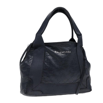 BALENCIAGA Navy Cabas XS Hand Bag Leather 2way Navy Silver 390346 Auth 88514