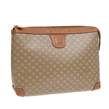 CELINE Macadam Canvas Clutch Bag Beige Gold Auth 88526