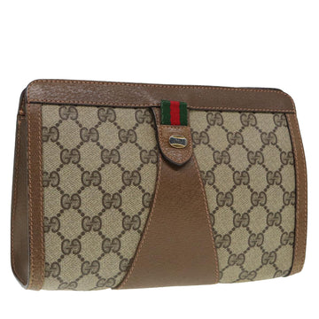 GUCCI GG Supreme Web Sherry Line Clutch Bag PVC Beige Red 89 01 032 Auth 88590