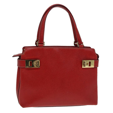 SALVATORE FERRAGAMO Gancini Hand Bag Leather Red Gold Auth 88599