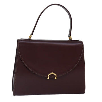 CARTIER Hand Bag Leather Bordeaux Gold Auth 88602