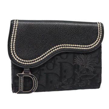 CHRISTIAN DIOR Trotter Canvas Saddle Wallet Black Silver Auth 88606