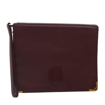 CARTIER Clutch Bag Leather Red Gold Auth 88687