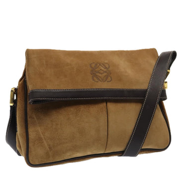 LOEWE Anagram Shoulder Bag Suede Gold Brown Auth 88690