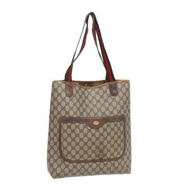 GUCCI GG Supreme Web Sherry Line Tote Bag PVC Beige Gold 39 02 003 Auth 88693