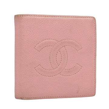 CHANEL COCO Mark Wallet Caviar Skin Pink Gold CC Auth 88731