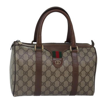 GUCCI GG Supreme Web Sherry Line Boston Bag PVC Beige Gold Auth 88771