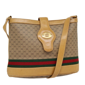 GUCCI Micro GG Canvas Web Sherry Line Shoulder Bag Beige Gold Auth 88776