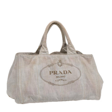 PRADA Canapa GM Hand Bag Canvas Gray Gold Auth 89131