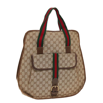 GUCCI GG Canvas Web Sherry Line Tote Bag Beige Green Red Auth 89277