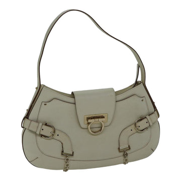 SALVATORE FERRAGAMO Gancini Shoulder Bag Leather Beige Auth 89317