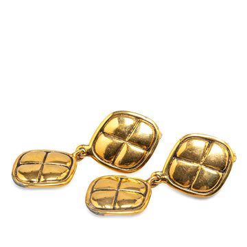 CHANEL Gold Plated Quilted Drop Clip On Earrings Costume Earrings