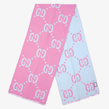 Gucci Womens GG Scarf Baby Blue / Pink 35x190cm