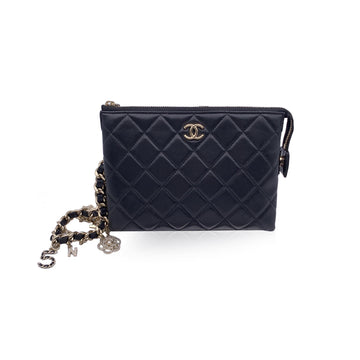 CHANEL 2021 Black Quilted Leather Cocp Charms Pouch Clutch Bag