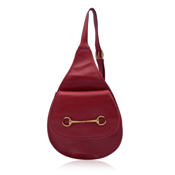 GUCCI Vintage Red Leather Horsebit Backpack Sling Shoulder Bag