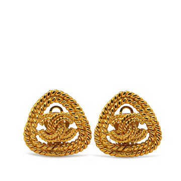 CHANEL Gold Plated CC Triangle Rope Clip On Earrings Costume Earrings