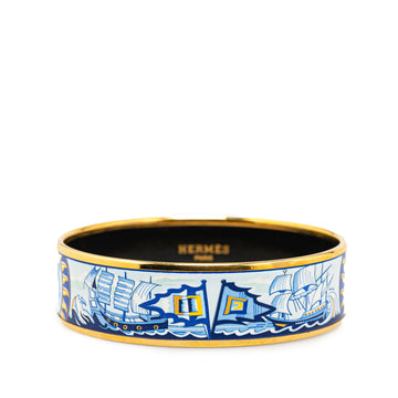 Hermes Wide Estate Ship and Ocean Enamel Bangle GM Costume Bracelet