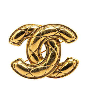 CHANEL Gold Plated CC Quilted Brooch Costume Brooch