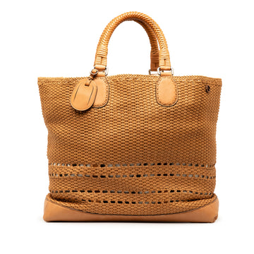 GUCCI Woven Leather Tote Tote Bag