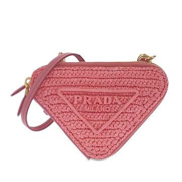 PRADA Mini Raffia Crochet Logo Embroidered Triangle Pouch Satchel