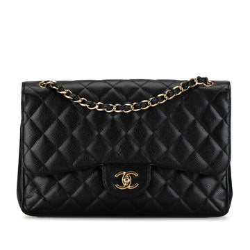 CHANEL Jumbo Classic Caviar Double Flap Shoulder Bag