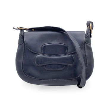 GUCCI Vintage Navy Blue Leather Flap Shoulder Bag